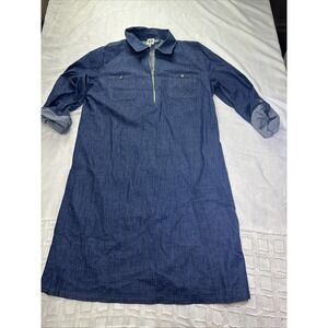 ANNE KLEIN Roll Tab SLEEVE DENIM DRESS WITH GOLD LION EMBLEM ZIPPER -SIZE 16
